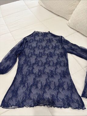 Sheer Navy Lace Long Sleeve Top